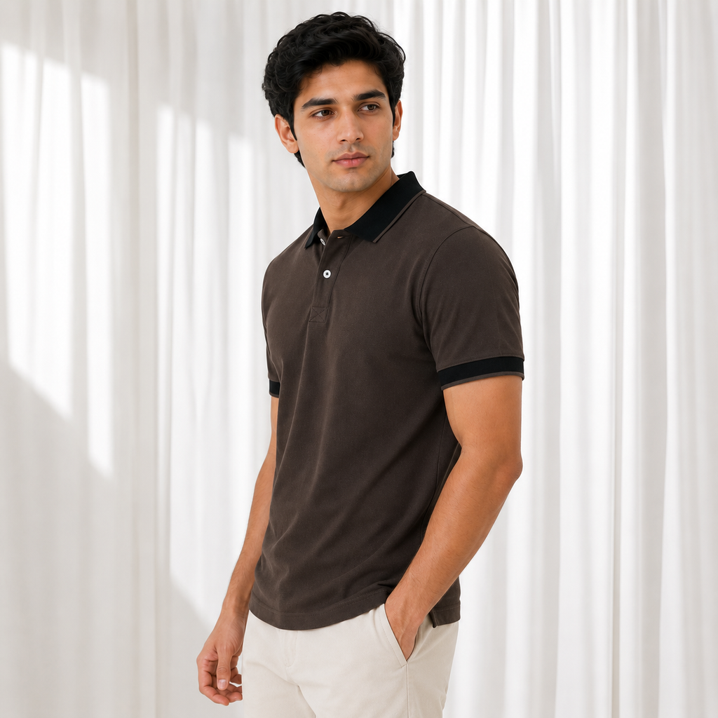 Pique Knit Polo Shirt - Chocolate