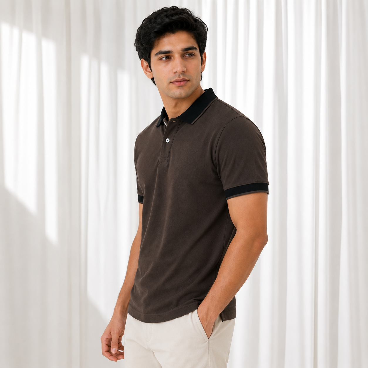 Pique Knit Polo Shirt - Chocolate