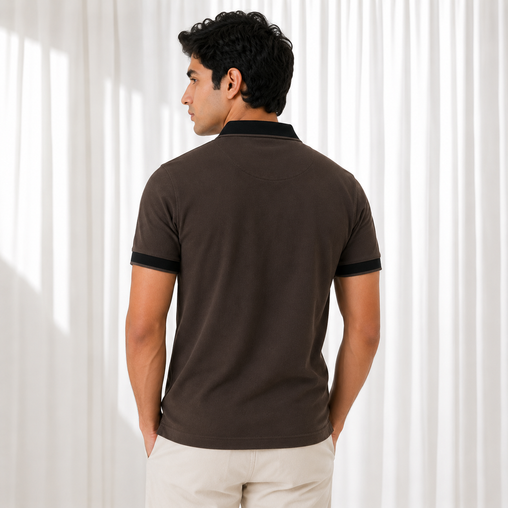 Pique Knit Polo Shirt - Chocolate