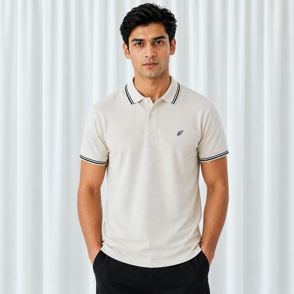 Pique Knit Polo Shirt - Cream