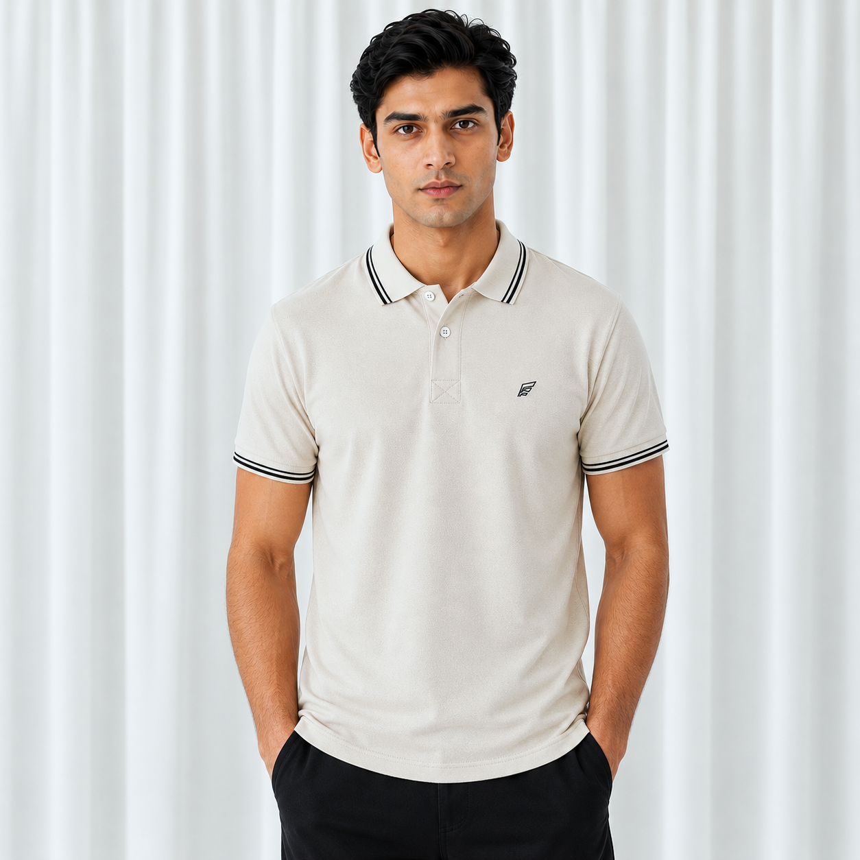 Pique Knit Polo Shirt - Cream