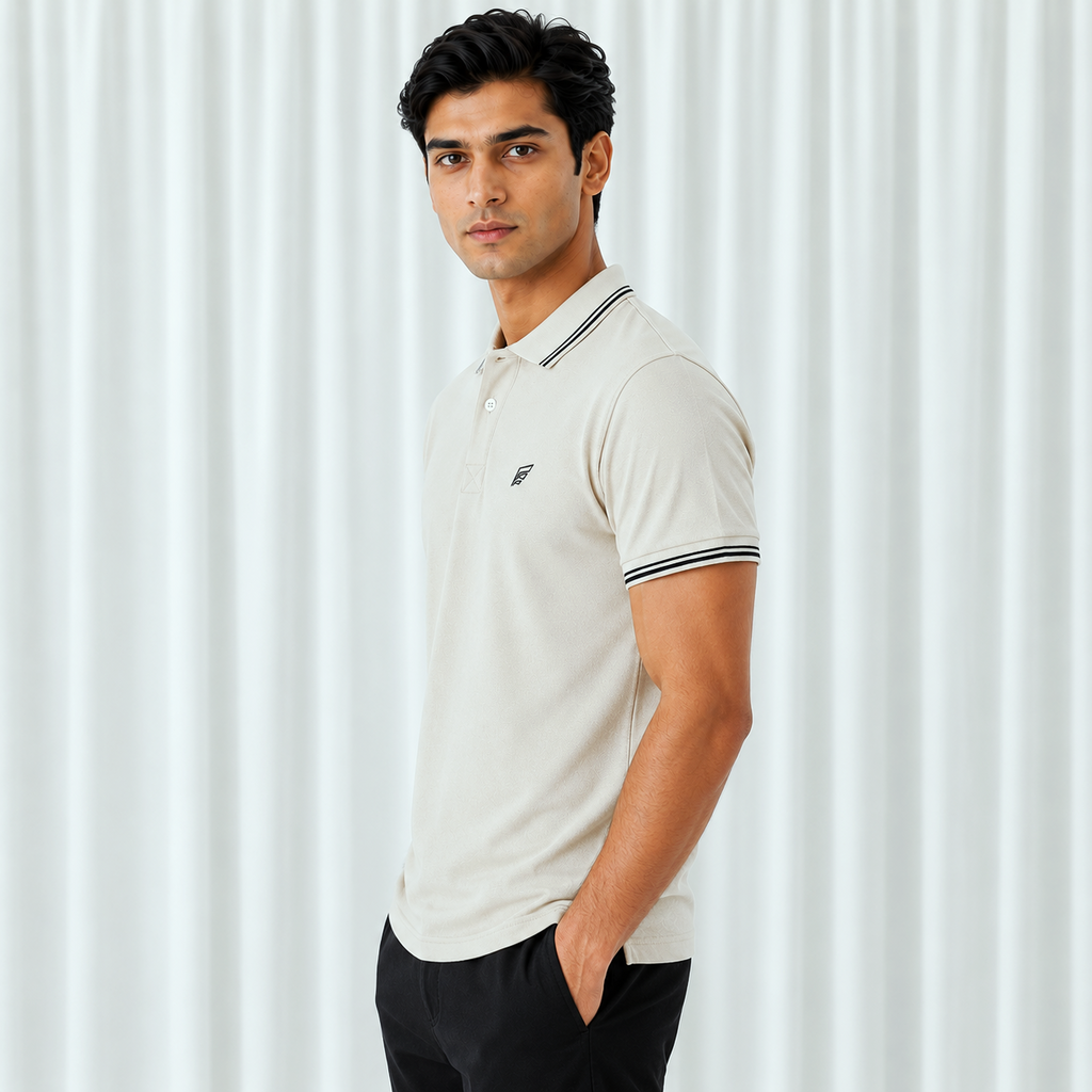 Pique Knit Polo Shirt - Cream