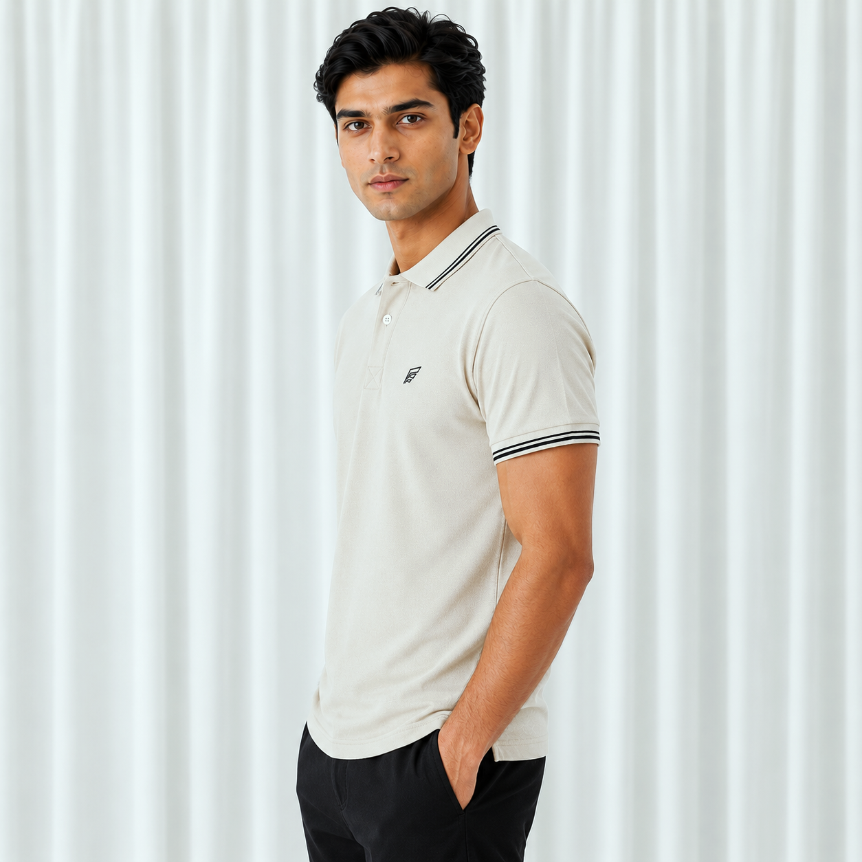 Pique Knit Polo Shirt - Cream
