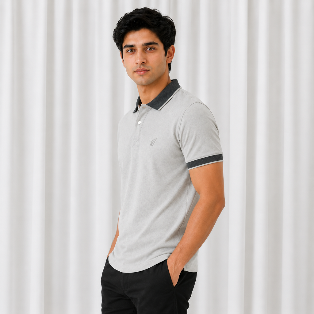 Pique Knit Polo Shirt - Smoke Grey