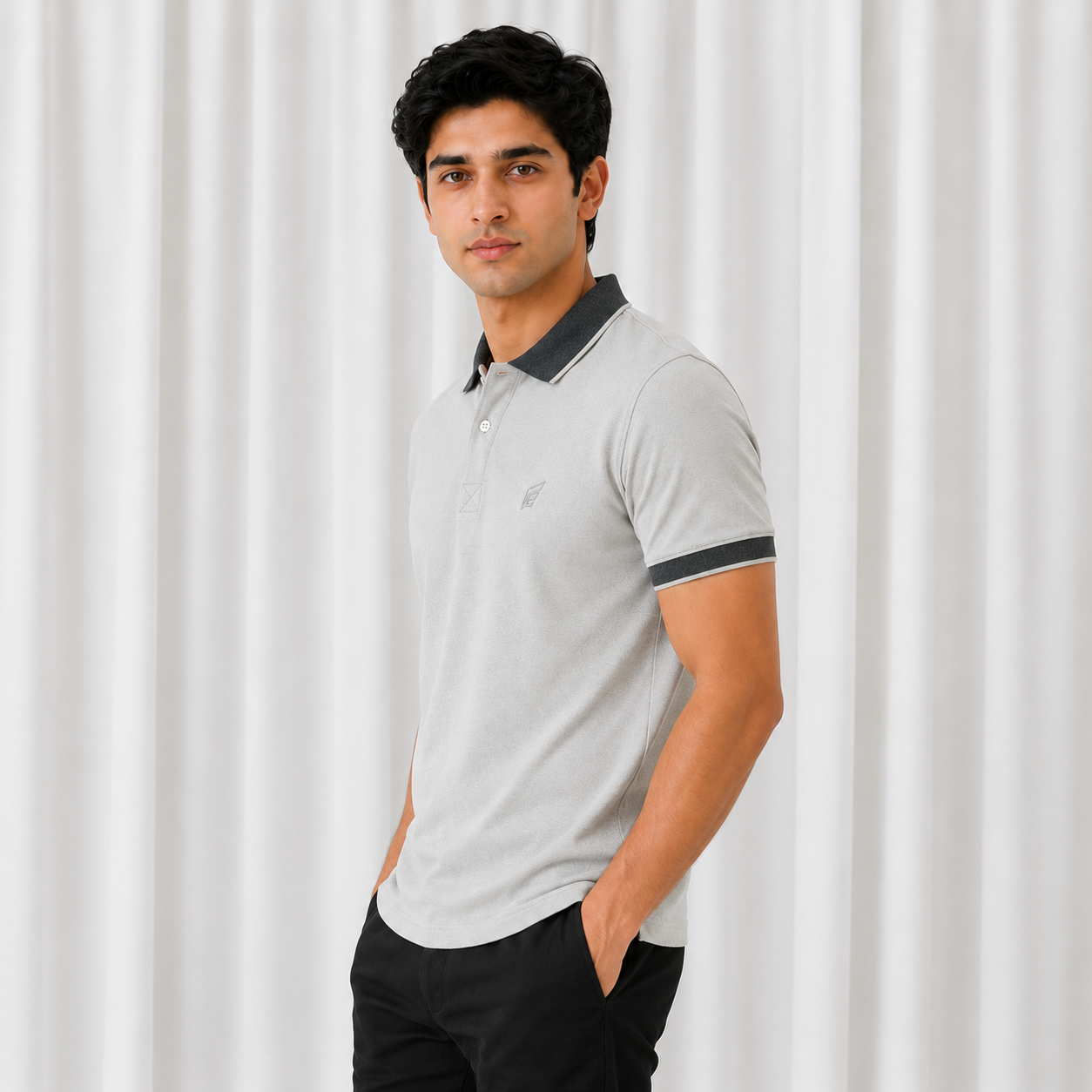 Pique Knit Polo Shirt - Smoke Grey