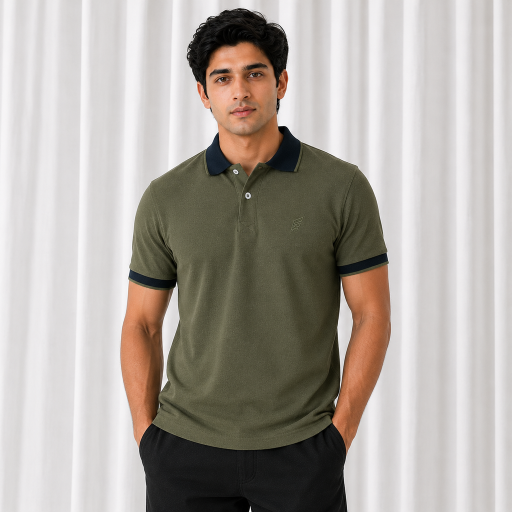 Pique Knit Polo Shirt - Olive