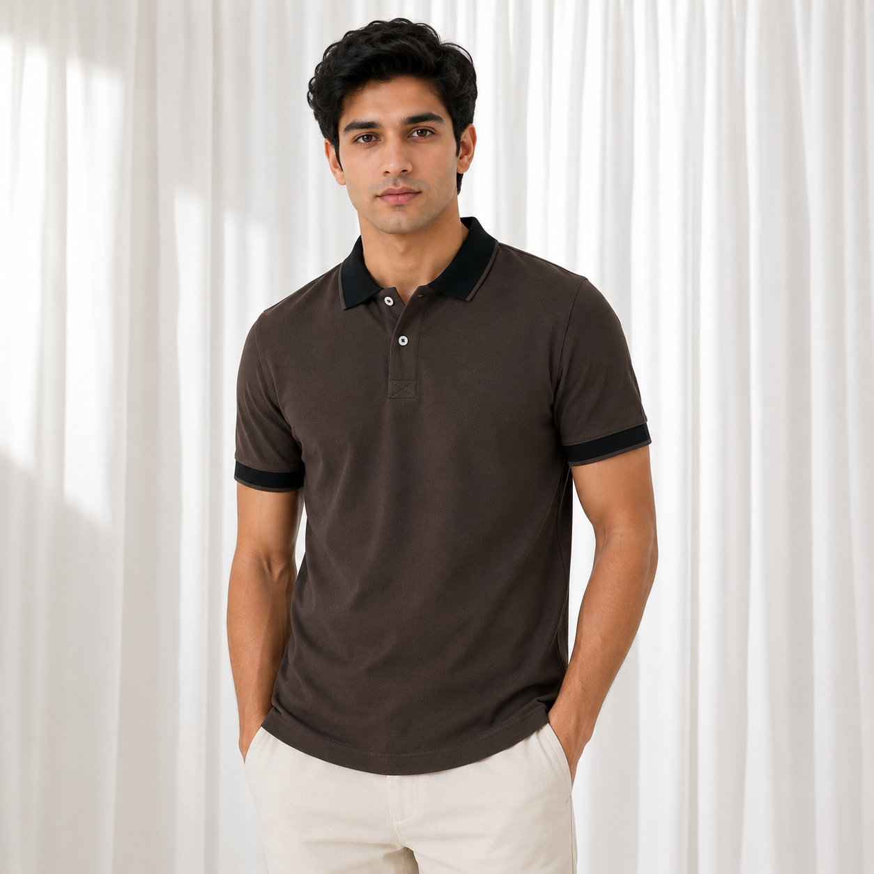 Pique Knit Polo Shirt - Chocolate