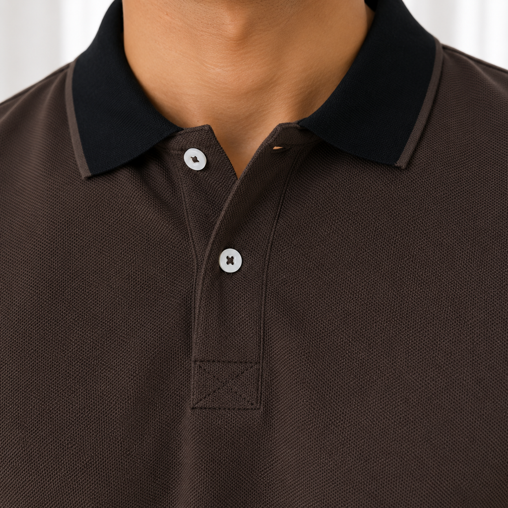 Pique Knit Polo Shirt - Chocolate